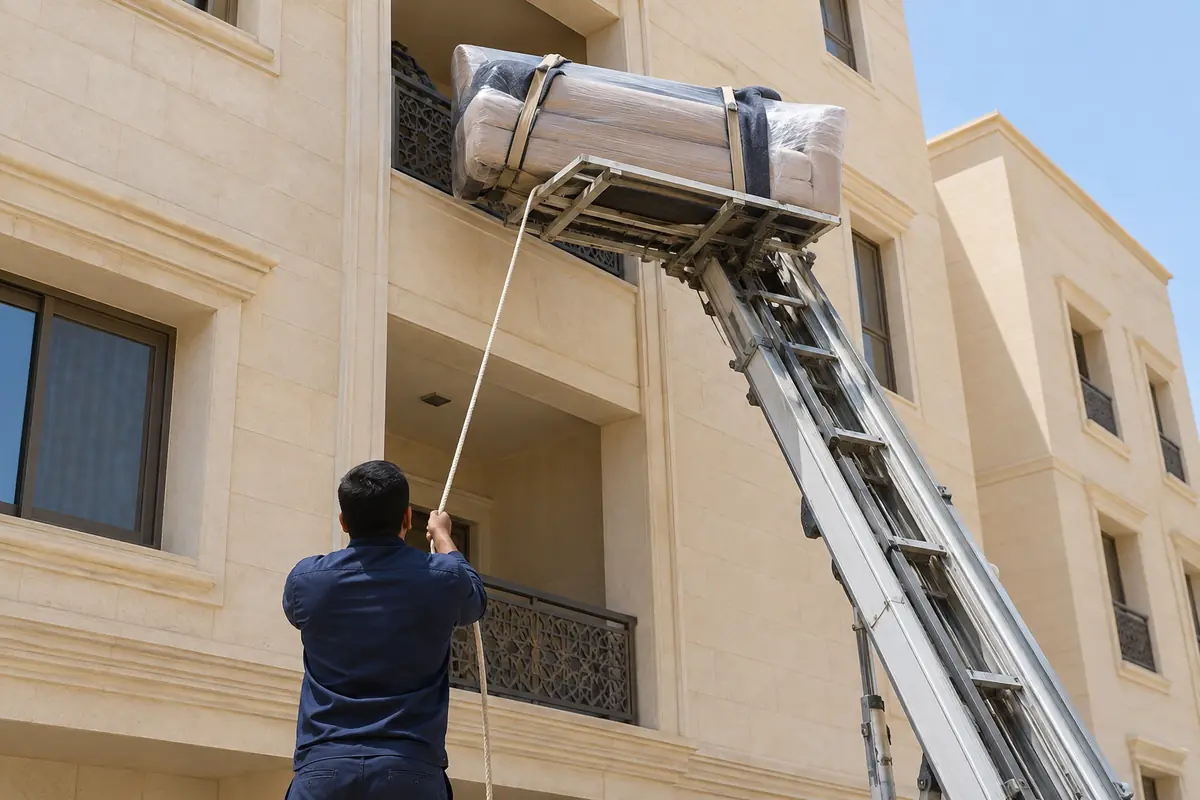رفع كنبة بالونش إلى دور علوي